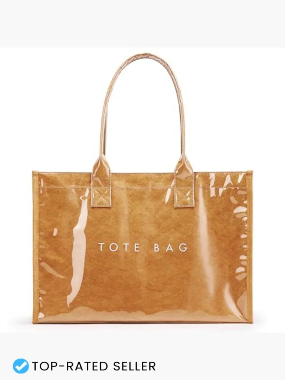 PVC Tote Bag Brown Kraft Paper Work Handbag Purses Top Handle Shoulder Large